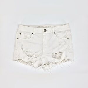 American Eagle White Distressed Denim Shorts Women’s Size 12 Stretch Frayed